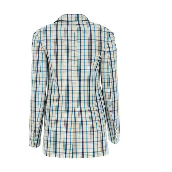 PRADA Double Breasted Gabardine Check Plaid Blazer Jacket Azzuro Blue Cream 2019 - Picture 3 of 12